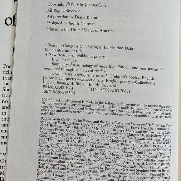 A New Treasury of Children's Poetry by Joanna Cole (1984) - Picture 2 of 4